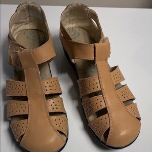 Propet Tan Leather Perforated Closed-Toe Sandals